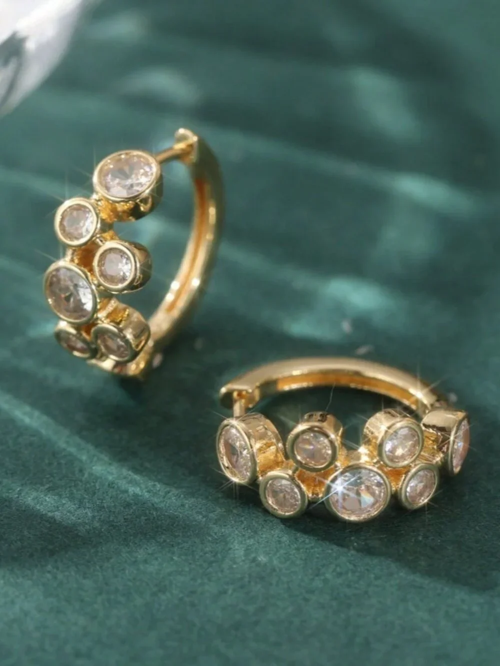 Gold Boho Women's Luxury Bubble Bezel Round Sparkling Cubic Zirconia Earrings